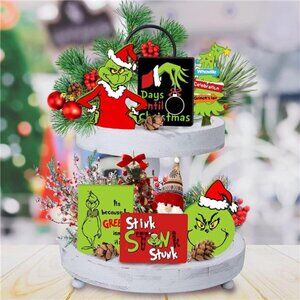 Set of 6 Christmas Wooden Signs, Tiered Tray Decorations for Holiday Table Decor